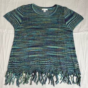 John‎ Paul Richard short sleeve knit fringe top blouse women’s size L